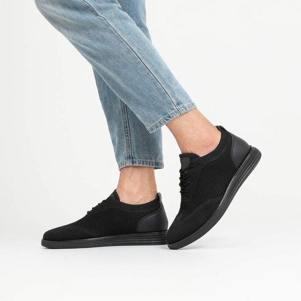 [KnitFlex Breeze+] Men's Breathable Mesh Oxford Sneakers - ALL BLACK - 7